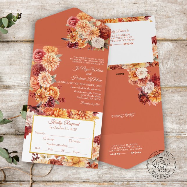 Autumn Floral All in One Wedding Invite (Creator Uploaded)