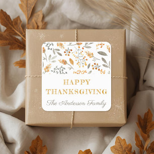 Autumn Floral and Berries Happy Thanksgiving Square Sticker