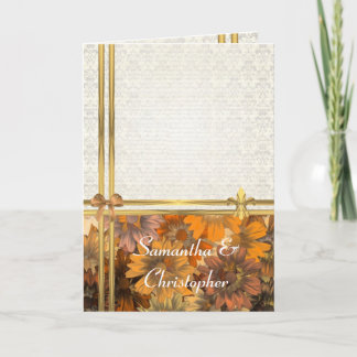 Autumn floral  and gold on  damask invitation