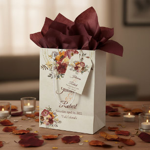 Autumn floral and gold wedding medium gift bag