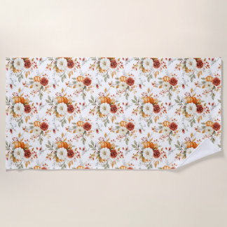 Autumn Floral Arrangement with Pumpkins and Roses Beach Towel