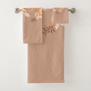 Autumn Floral Art in Warm Earth Tones Bath Towel Set