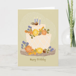 Autumn Floral Birthday Cake Card -Green BG
