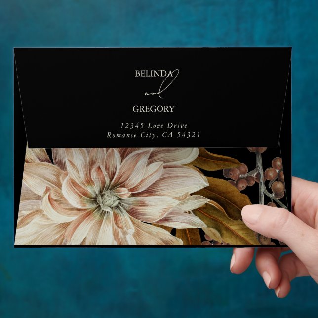 Autumn Floral Black 5x7 Wedding Invitation  Envelope (Hand)