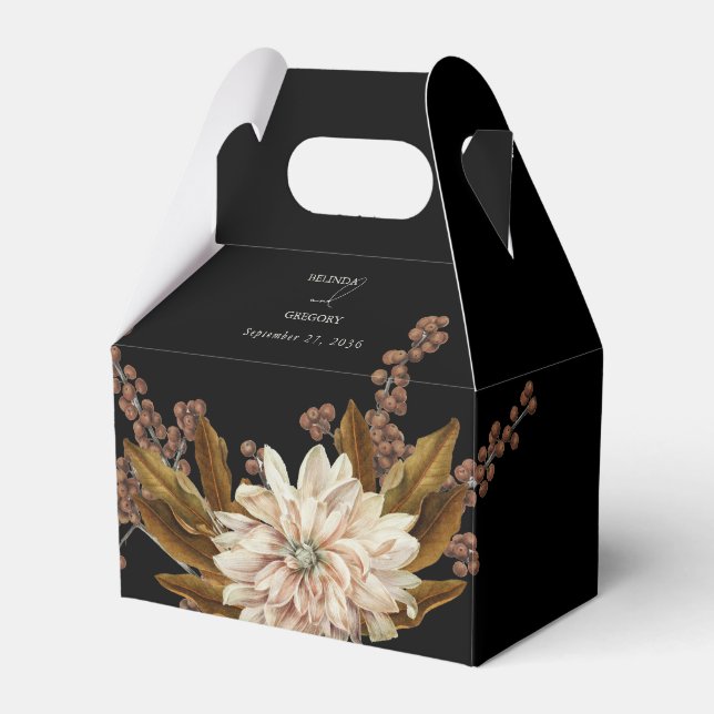 Autumn Floral Black Watercolor Fall Wedding Favour Box (Front Side)