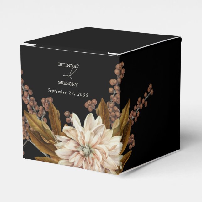 Autumn Floral Black Watercolor Fall Wedding Favour Box (Front Side)