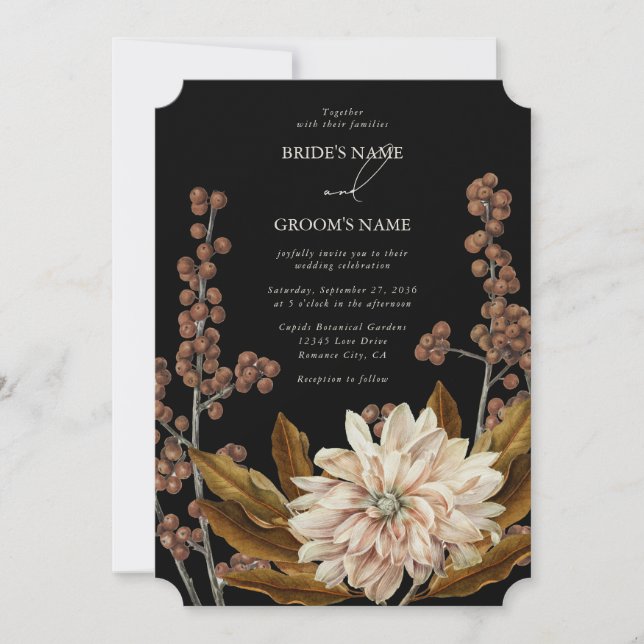 Autumn Floral Black Watercolor Fall Wedding Invitation (Front)