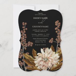 Autumn Floral Black Watercolor Fall Wedding Invitation