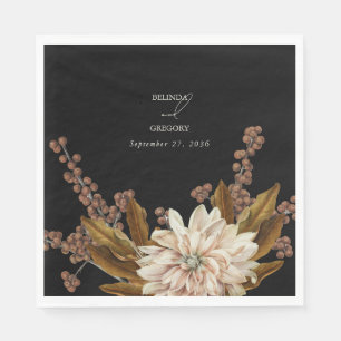 Autumn Floral Black Watercolor Fall Wedding Napkin