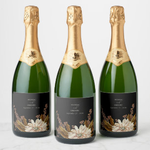Autumn Floral Black Watercolor Fall Wedding Sparkling Wine Label