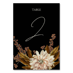 Autumn Floral Black Watercolor Fall Wedding Table Number
