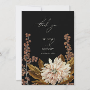 Autumn Floral Black Watercolor Fall Wedding Thank You Card