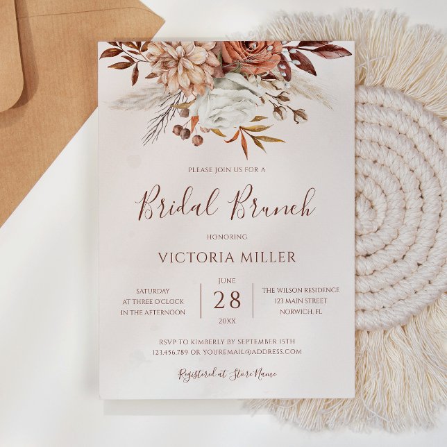 Autumn Floral Boho Fall Foliage Bridal Brunch Invitation (Creator Uploaded)