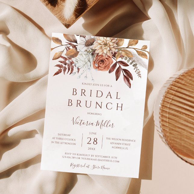 Autumn Floral Boho Fall Foliage Bridal Brunch Invitation (Creator Uploaded)