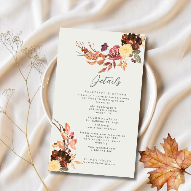 Autumn Floral BoId watercolor bloom wedding  Enclosure Card (Creator Uploaded)