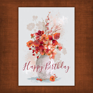Autumn Floral Bouquet Happy Birthday Card