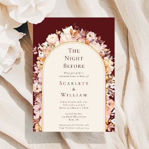 Autumn Floral Burgundy Arch Wedding Night Before Invitation