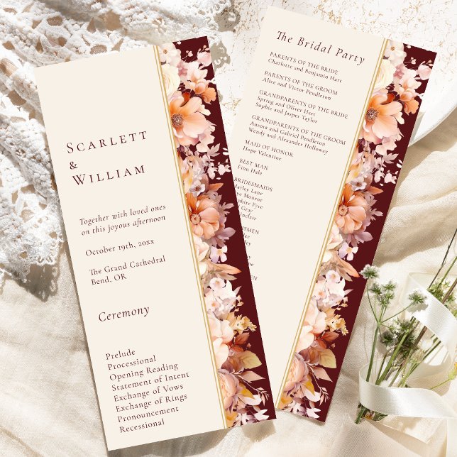 Autumn Floral Burgundy Cream Modern Wedding Programme (Creator Uploaded)