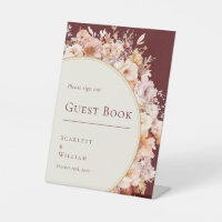 Autumn Floral Burgundy Cream Wedding Guest Book