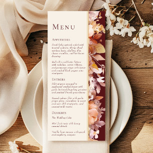 Autumn Floral Burgundy Cream Wedding Menu