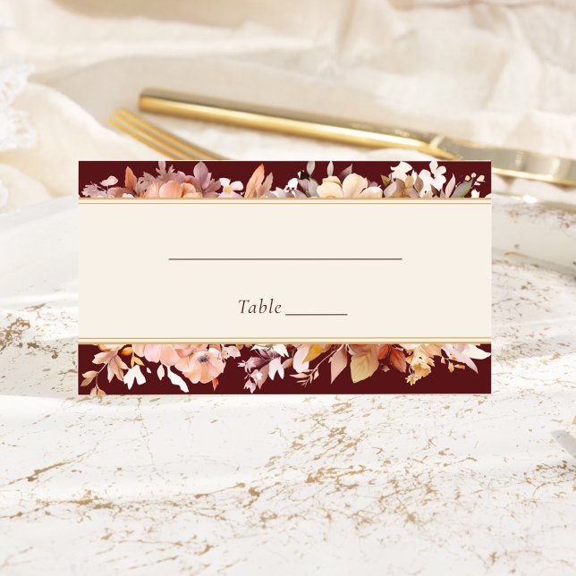 Autumn Floral Burgundy Cream Wedding Place Card (Creator Uploaded)