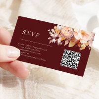 Autumn Floral Burgundy Cream Wedding QR Code RSVP