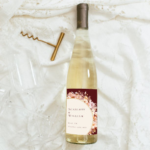 Autumn Floral Burgundy Cream Wedding Wine Label