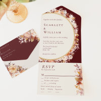 Autumn Floral Burgundy Menu Choice RSVP Wedding