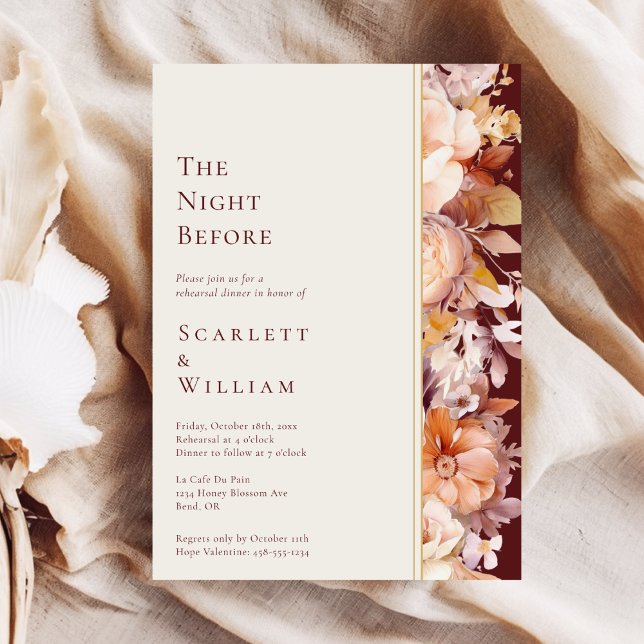 Autumn Floral Burgundy Modern Wedding Night Before Invitation (Creator Uploaded)