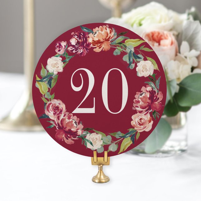 Autumn Floral Burgundy Table Number (Creator Uploaded)