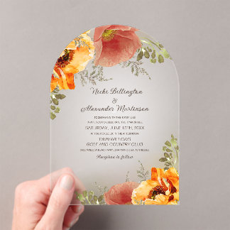 Autumn Floral Burnt Orange Rustic Wedding Acrylic Invitations