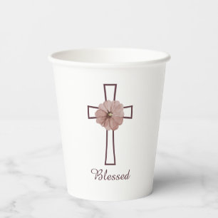 Autumn Floral Christian Cross Paper Cups