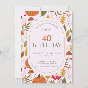 Autumn floral classic pink leaves pumpkins boho invitation
