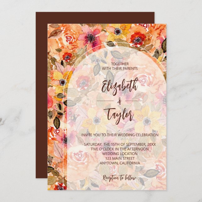 Autumn Floral Collage All In One Wedding Invites (Front/Back)