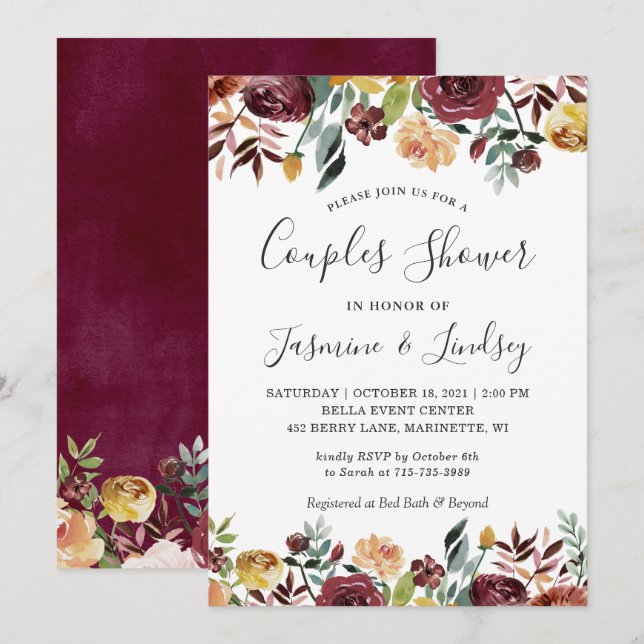 Autumn Floral Couples Shower Invitation (Front/Back)