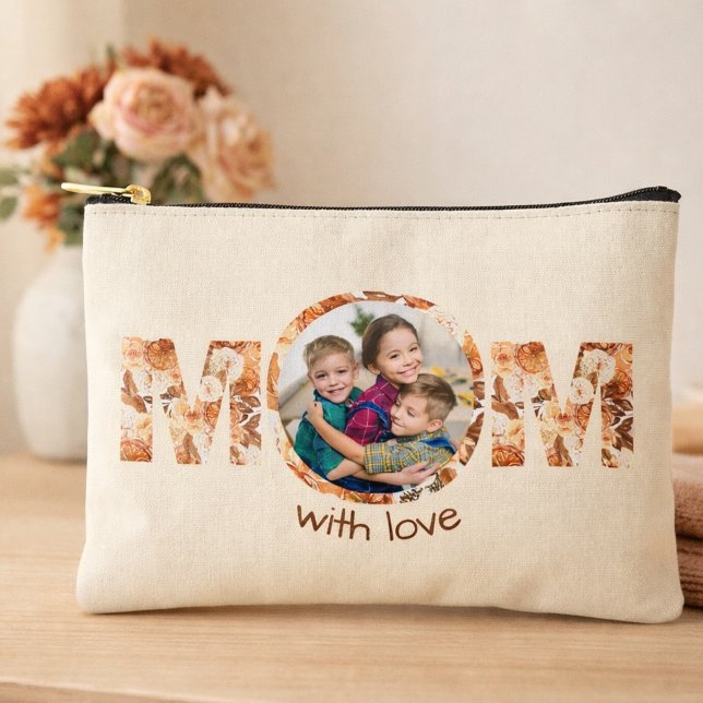Autumn Floral Custom Photo Mother's Day Gift Accessory Pouch (Creator Uploaded)