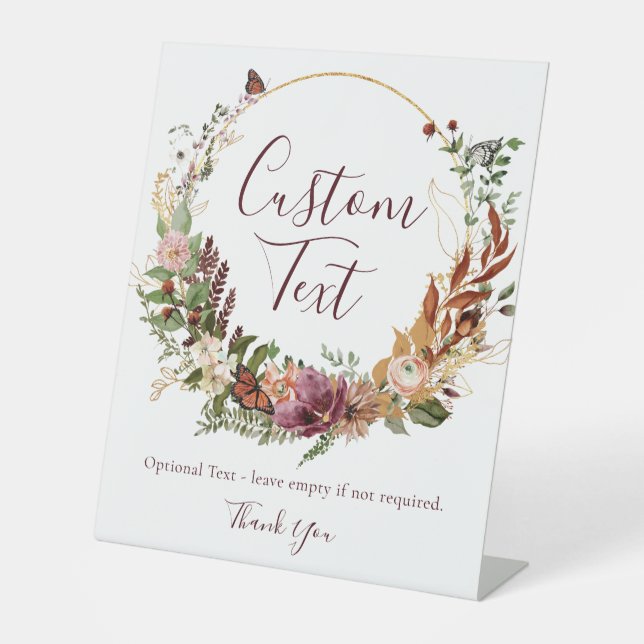 Autumn Floral Custom Text Pedestal Sign (Front)