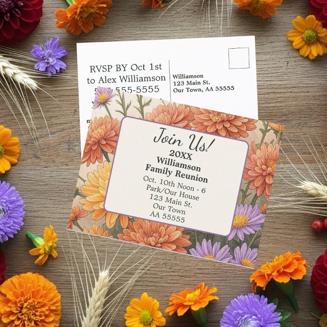 Autumn Floral Daisy Card Family Reunion Postcard (Creator Uploaded)