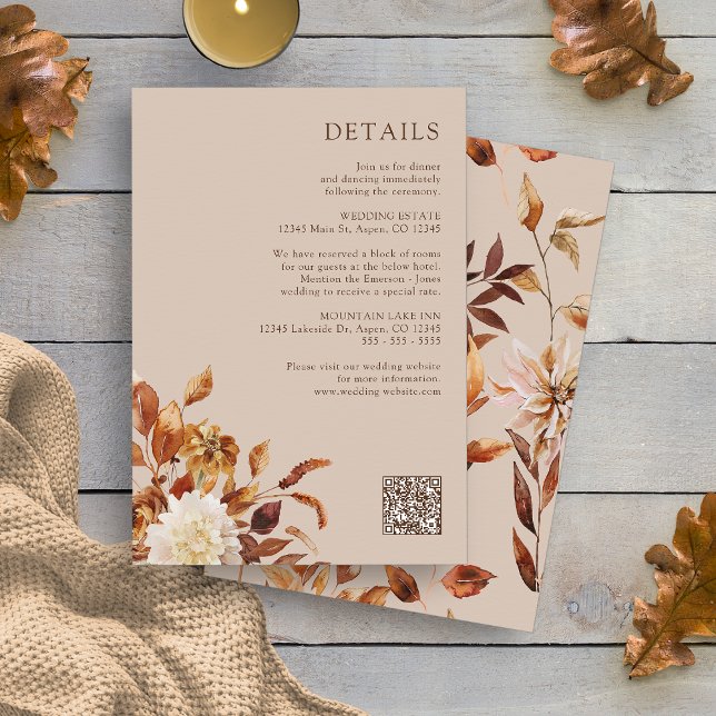 Autumn Floral Details Enclosure Card (Rustic Autumn Floral QR Code Details Enclosure Card by Painted Paperie
)