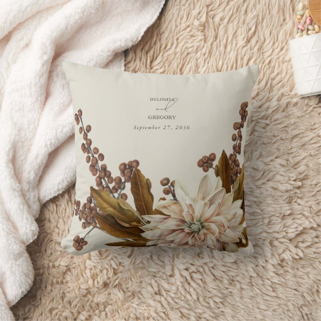 Autumn Floral Earthy Tones Watercolor Fall Wedding Cushion (Blanket)