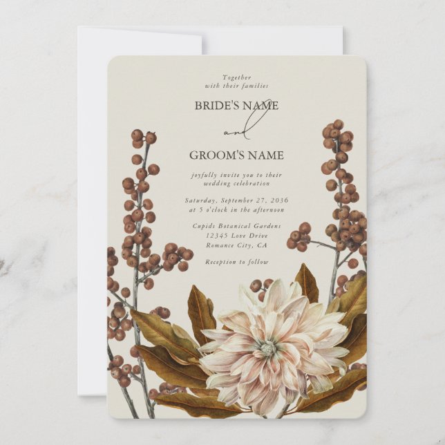Autumn Floral Earthy Tones Watercolor Fall Wedding Invitation (Front)