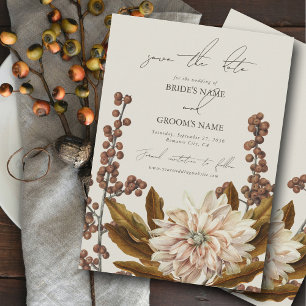 Autumn Floral Earthy Tones Watercolor Fall Wedding Save The Date