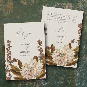 Autumn Floral Earthy Tones Watercolor Fall Wedding Thank You Card