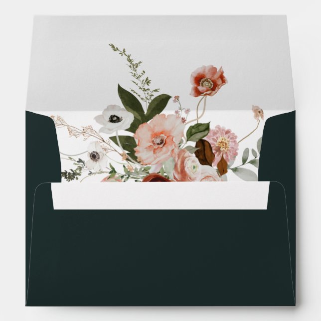 Autumn Floral Emerald Green Return Address Envelope (Back (Bottom))