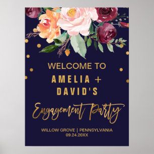 Autumn Floral Engagement Party Welcome Poster