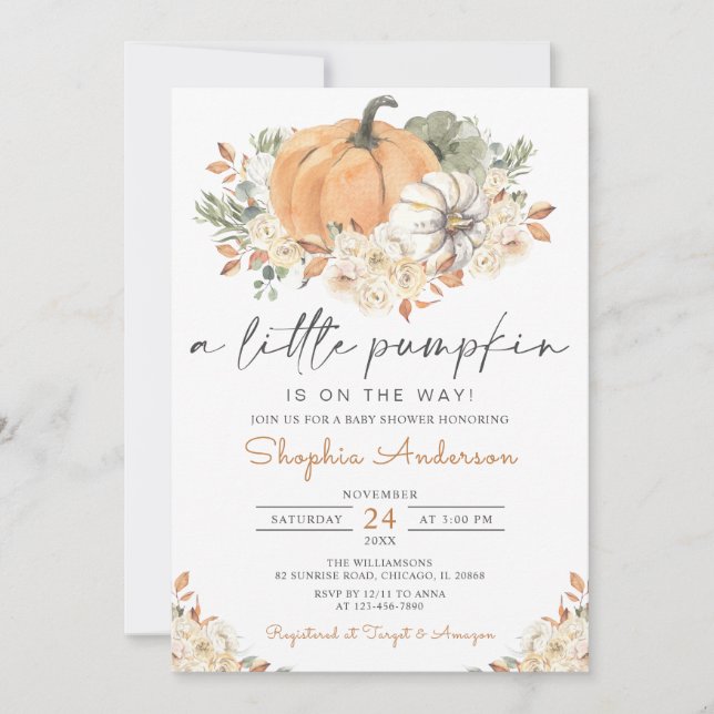 Autumn Floral Fall A Little Pumpkin Baby Shower Invitation (Front)