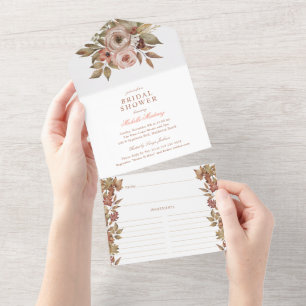 Autumn Floral Fall Bridal Shower and Recipe All In One Invitation