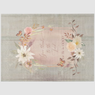 Autumn Floral Fall Give Thanks Grey Decoupage Tissue Paper