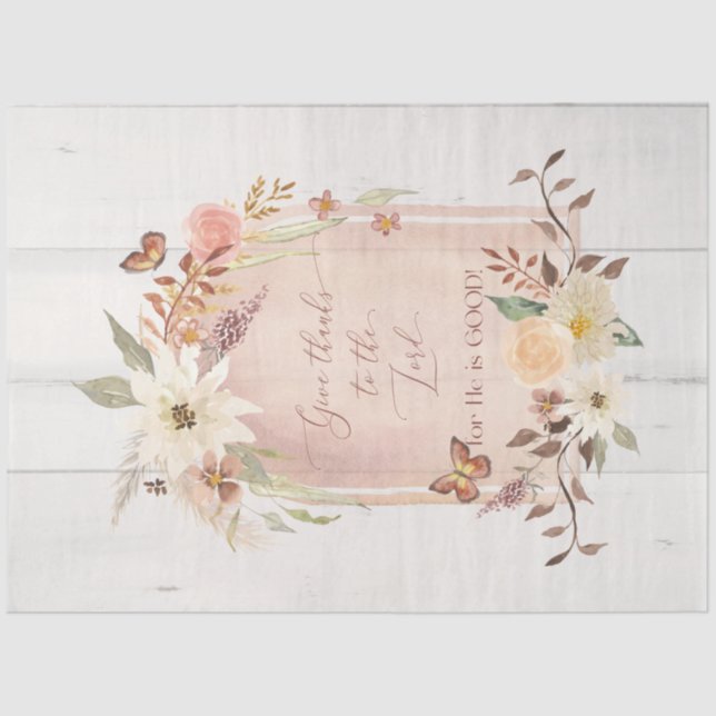 Autumn Floral Fall Give Thanks to Lord Decoupage Tissue Paper (Front)