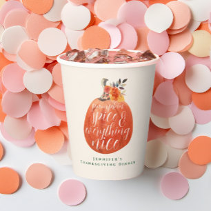 Autumn Floral Fall Pumpkin Thanksgiving Party Paper Cups